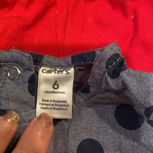 Carters baby girl denim tunic and leggings polka dots red blue 6 month - Picture 4 of 5